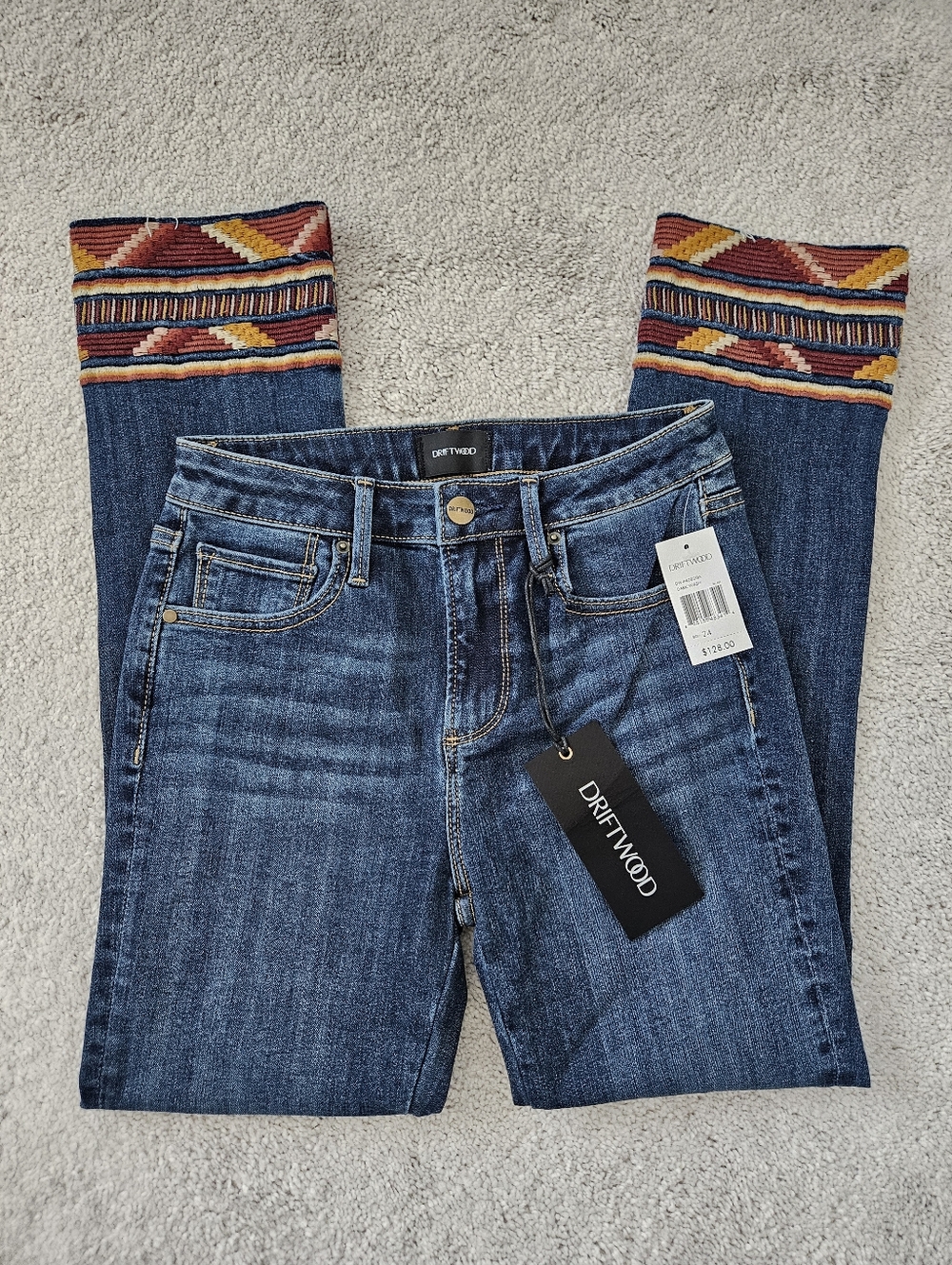 NWT Driftwood Anthropologie | Collete Western Embroidered Denim Jeans Womens 24